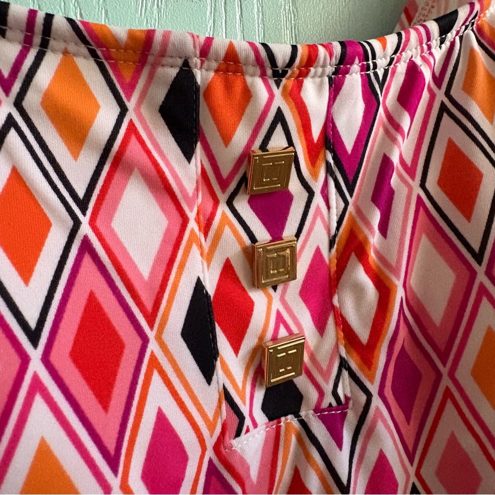 5for20 Liz Claiborne Pink and Orange Diamond Swimsuit Top - Picture 3 of 9